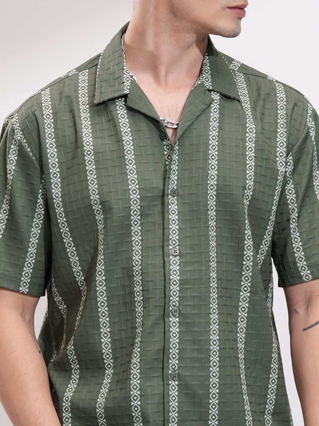 Highlander Men Olive Self Design Relaxed Fit Casual Shirt - Olive - Image 5