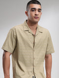 Highlander Men Khaki Textured Relaxed Fit Casual Shirt - Khaki - Image 1
