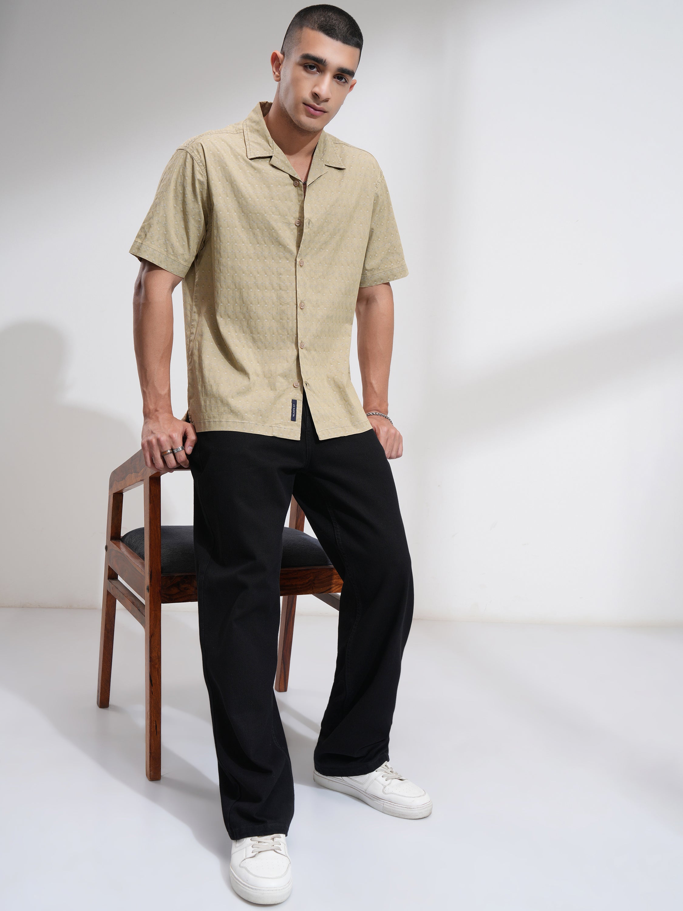 Highlander Men Khaki Textured Relaxed Fit Casual Shirt - Khaki - Image 2