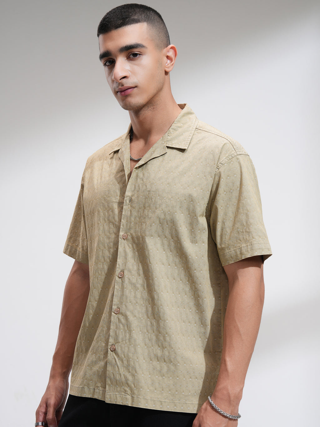 Highlander Men Khaki Textured Relaxed Fit Casual Shirt - Khaki - Image 4
