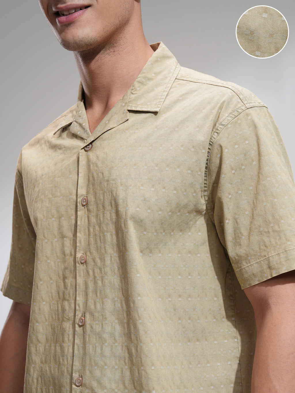 Highlander Men Khaki Textured Relaxed Fit Casual Shirt - Khaki - Image 5