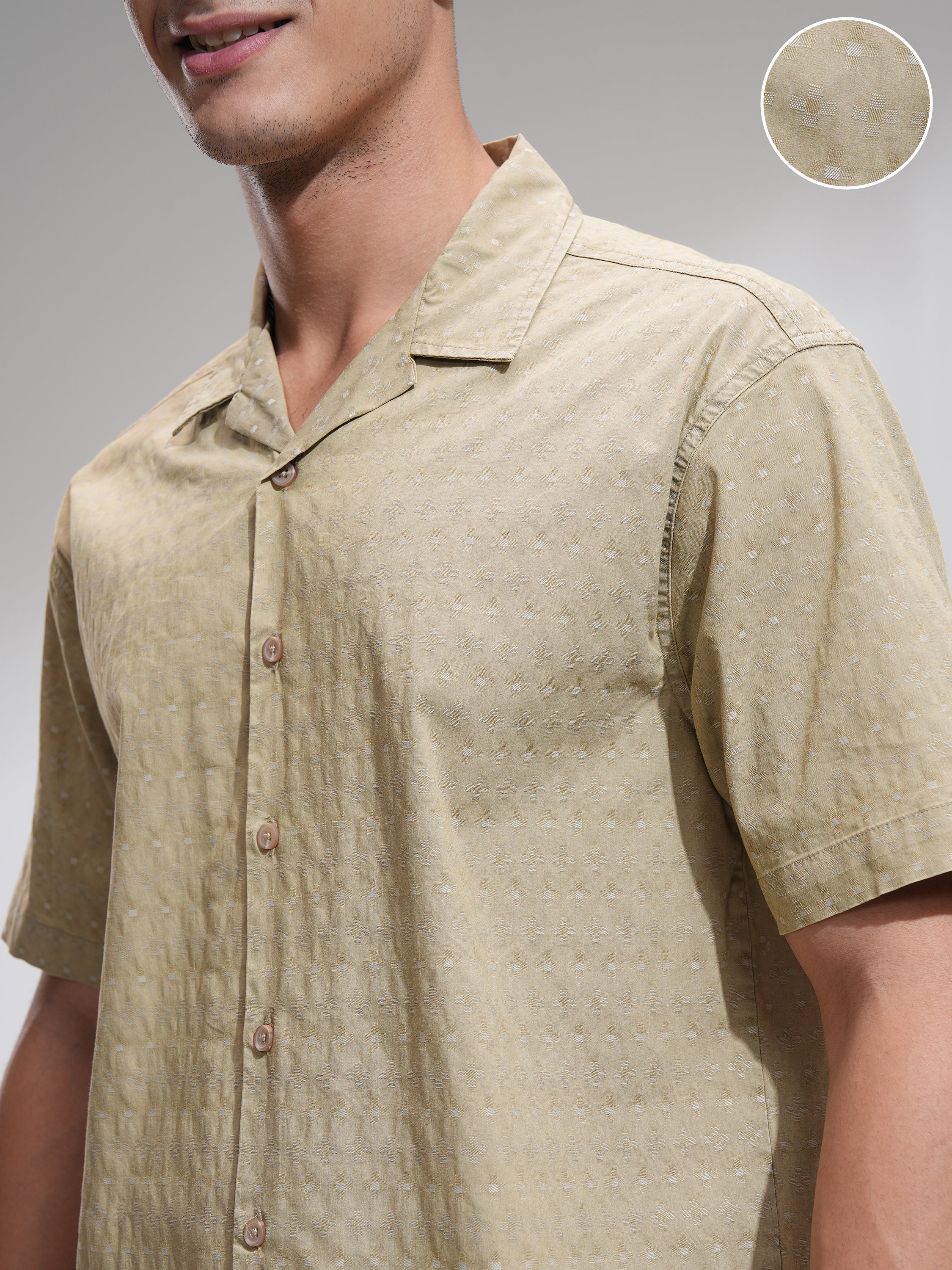 Highlander Men Khaki Textured Relaxed Fit Casual Shirt - Khaki - Image 5
