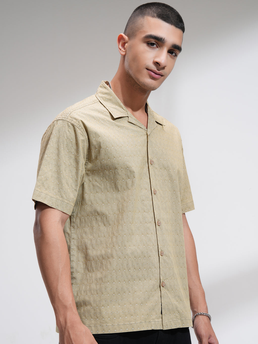 Highlander Men Khaki Textured Relaxed Fit Casual Shirt - Khaki - Image 6