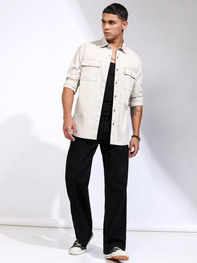 Highlander Men Grey Solid Relaxed Fit Casual Shirt - Grey - Image 2