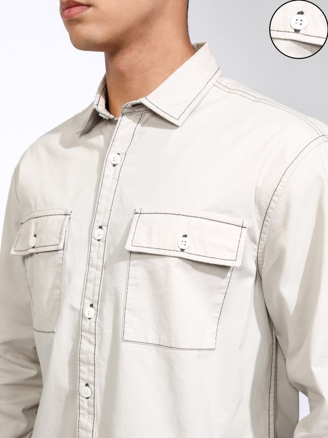 Highlander Men Grey Solid Relaxed Fit Casual Shirt - Grey - Image 5