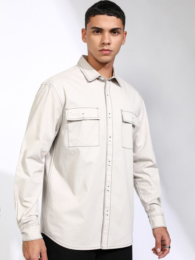 Highlander Men Grey Solid Relaxed Fit Casual Shirt - Grey - Image 6