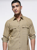 Highlander Men Khaki Self Design Regular Fit Casual Shirt - Khaki - Image 1