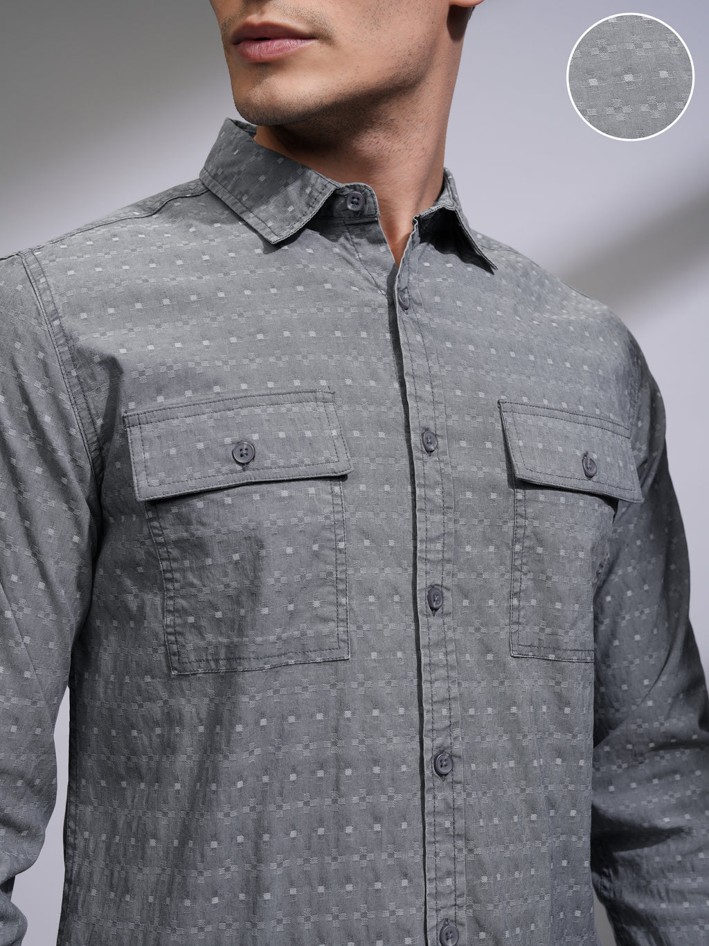 Highlander Men Grey Textured Regular Fit Casual Shirt - Grey - Image 5