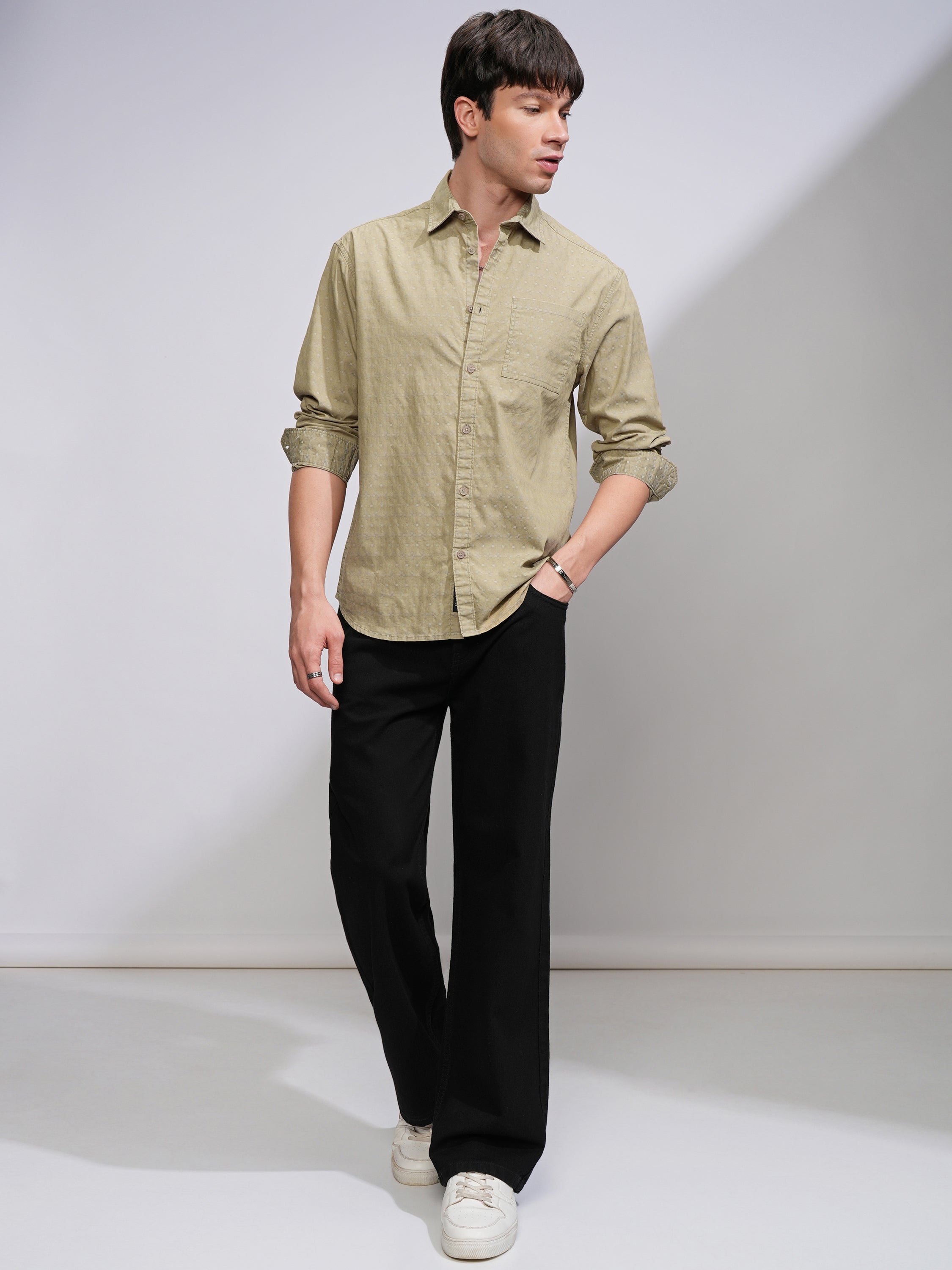 Highlander Men Khaki Textured Relaxed Fit Casual Shirt - Khaki - Image 2