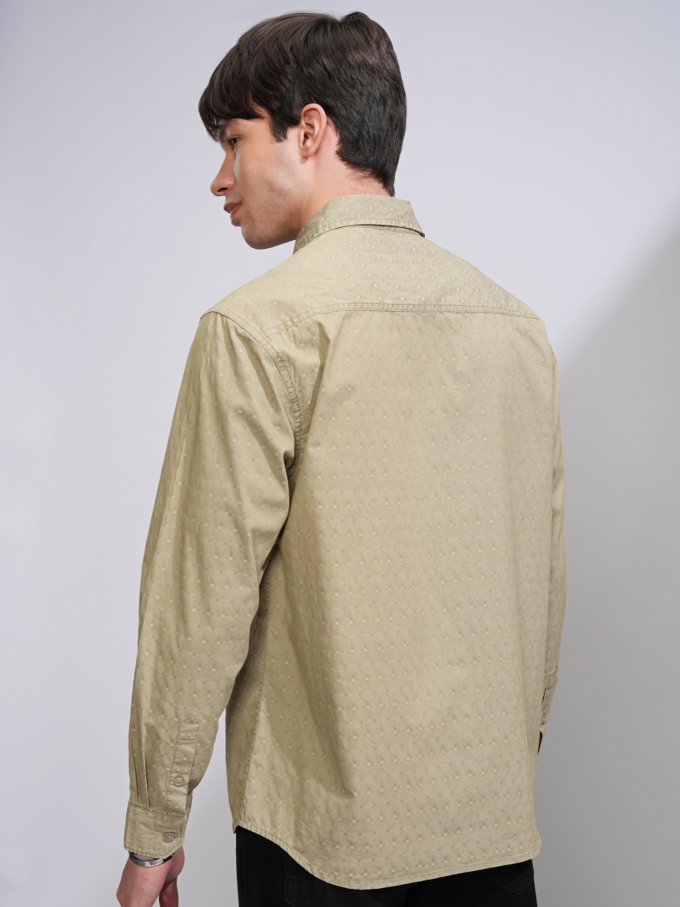 Highlander Men Khaki Textured Relaxed Fit Casual Shirt - Khaki - Image 3