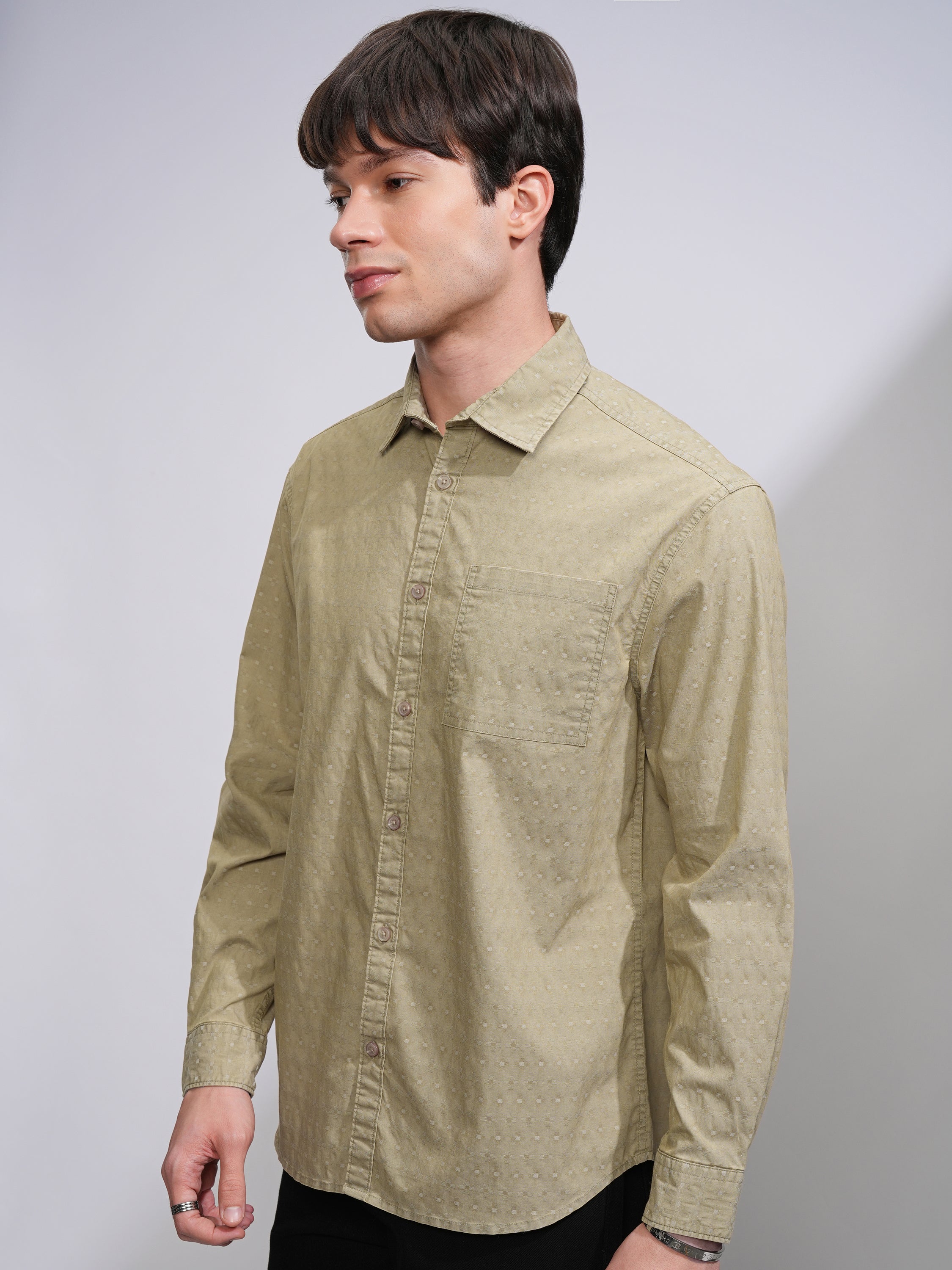 Highlander Men Khaki Textured Relaxed Fit Casual Shirt - Khaki - Image 4