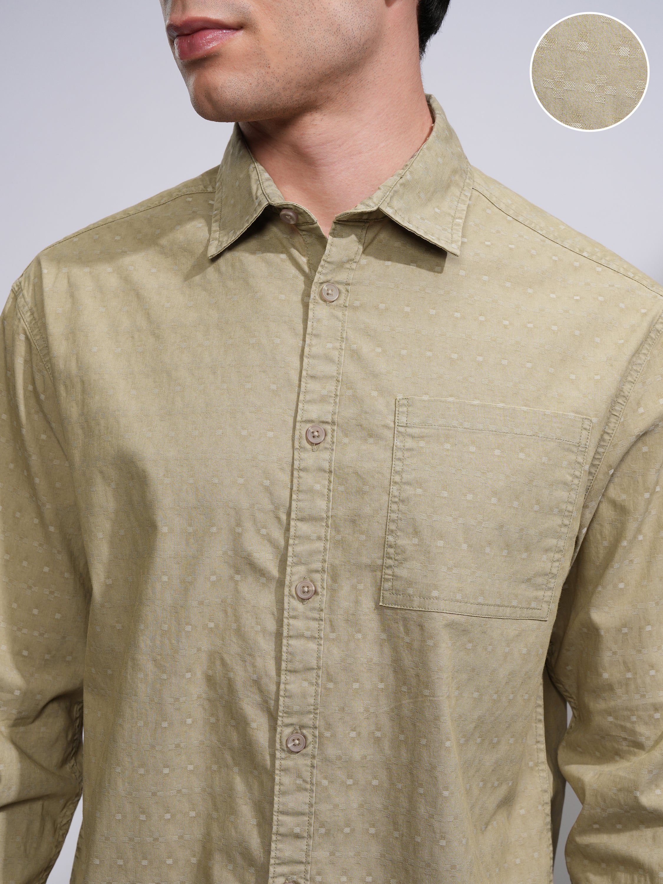 Highlander Men Khaki Textured Relaxed Fit Casual Shirt - Khaki - Image 5