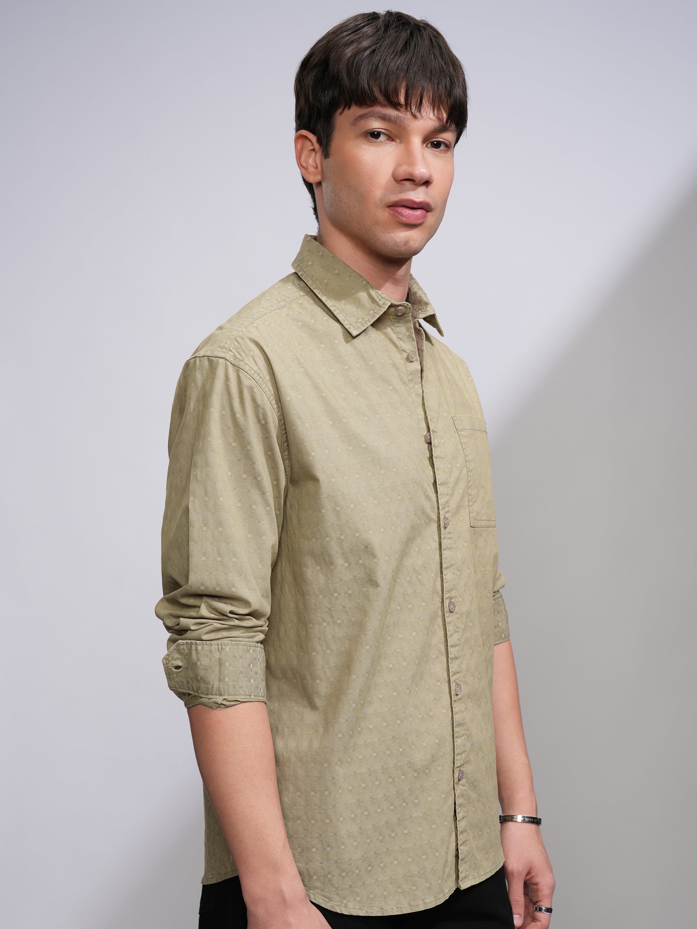 Highlander Men Khaki Textured Relaxed Fit Casual Shirt - Khaki - Image 6