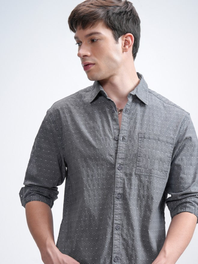 Highlander Men Blue Textured Relaxed Fit Casual Shirt - Blue - Image 1