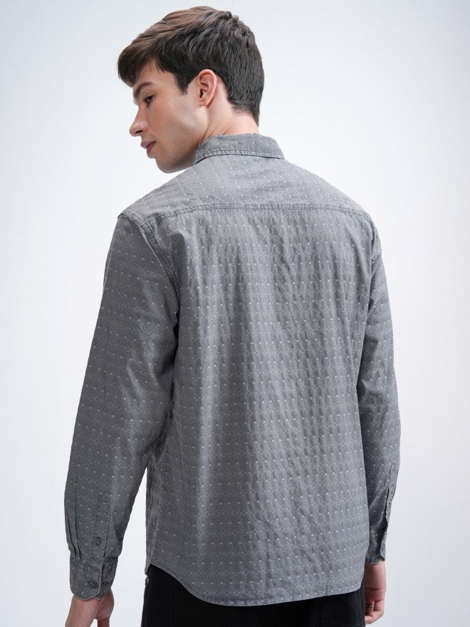 Highlander Men Blue Textured Relaxed Fit Casual Shirt - Blue - Image 3