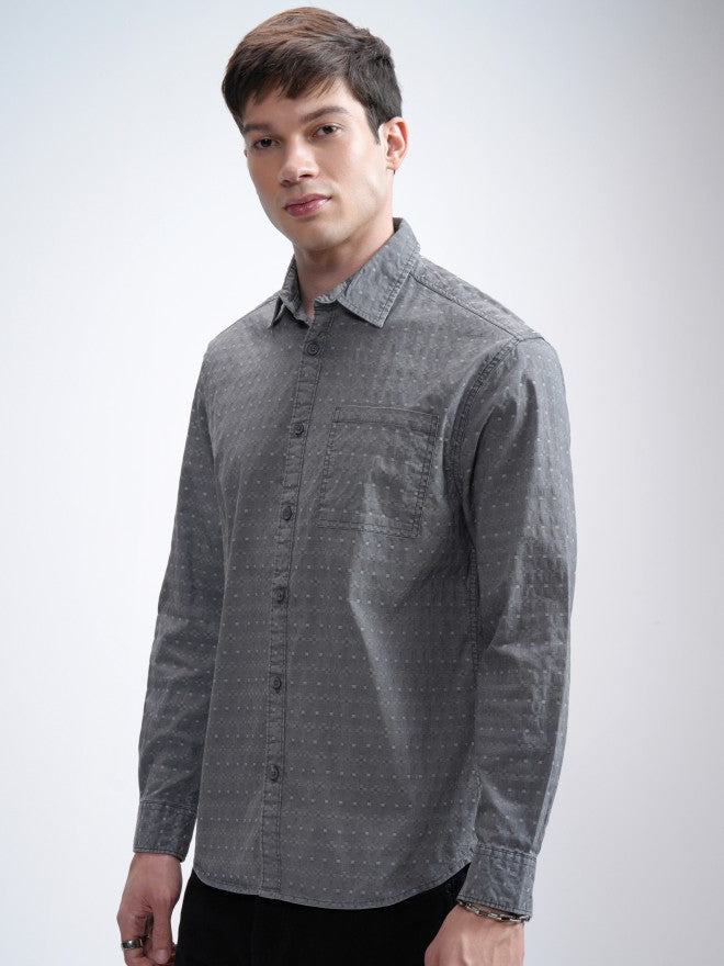 Highlander Men Blue Textured Relaxed Fit Casual Shirt - Blue - Image 4