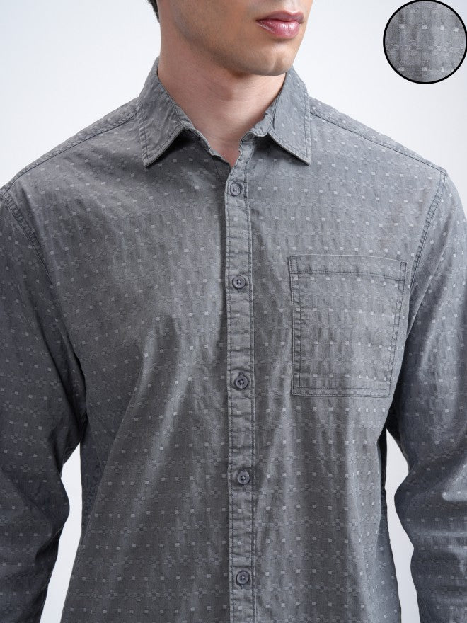 Highlander Men Blue Textured Relaxed Fit Casual Shirt - Blue - Image 5