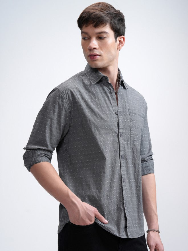 Highlander Men Blue Textured Relaxed Fit Casual Shirt - Blue - Image 6