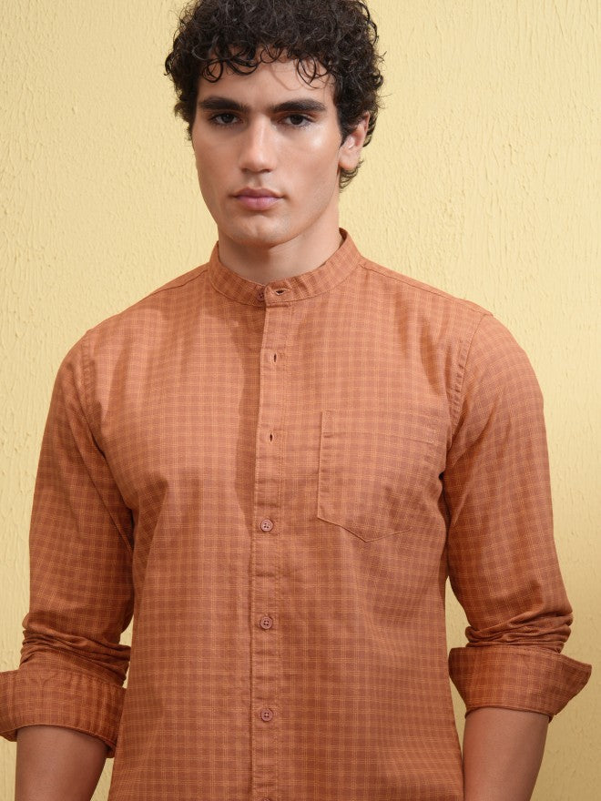 Highlander Men Rust Checked Regular Fit Casual Shirt - Rust - Image 1