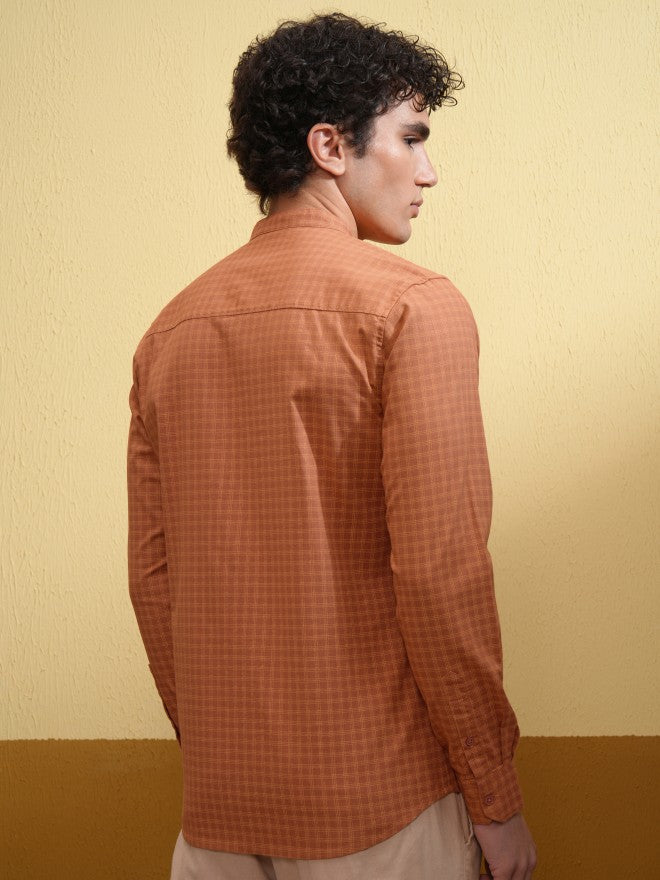 Highlander Men Rust Checked Regular Fit Casual Shirt - Rust - Image 3