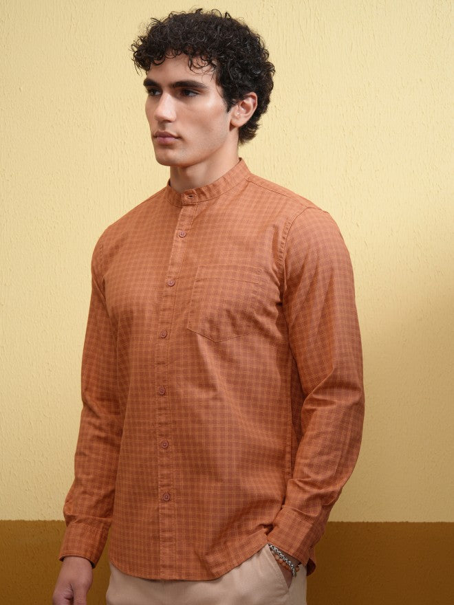 Highlander Men Rust Checked Regular Fit Casual Shirt - Rust - Image 4