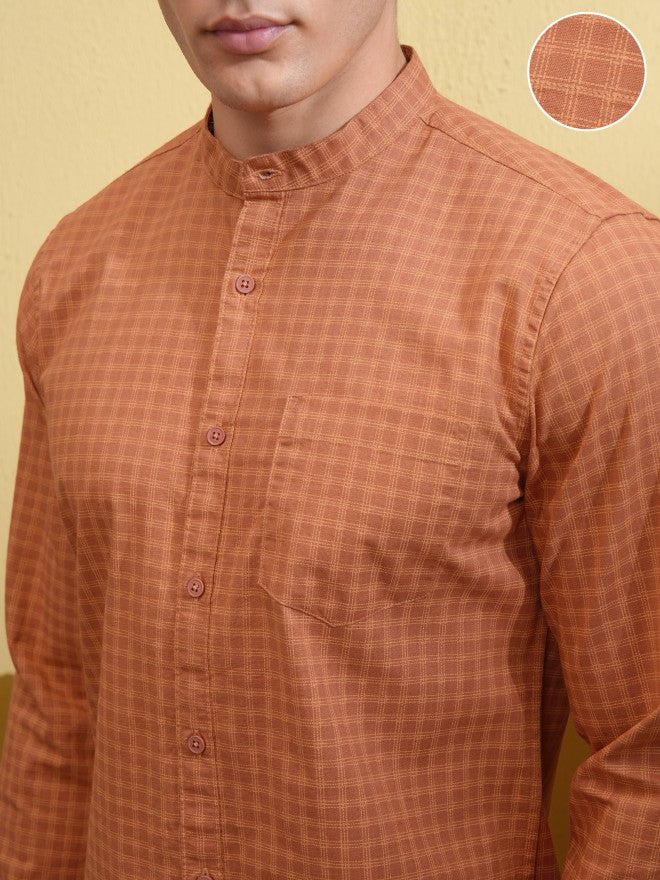 Highlander Men Rust Checked Regular Fit Casual Shirt - Rust - Image 5