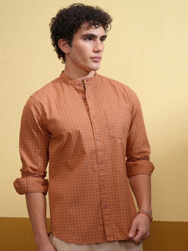 Highlander Men Rust Checked Regular Fit Casual Shirt - Rust - Image 6