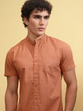 Highlander Men Rust Checked Regular Fit Casual Shirt - Rust - Image 1