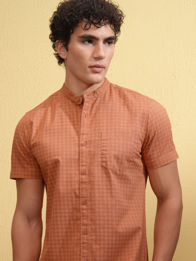 Highlander Men Rust Checked Regular Fit Casual Shirt - Rust - Image 1