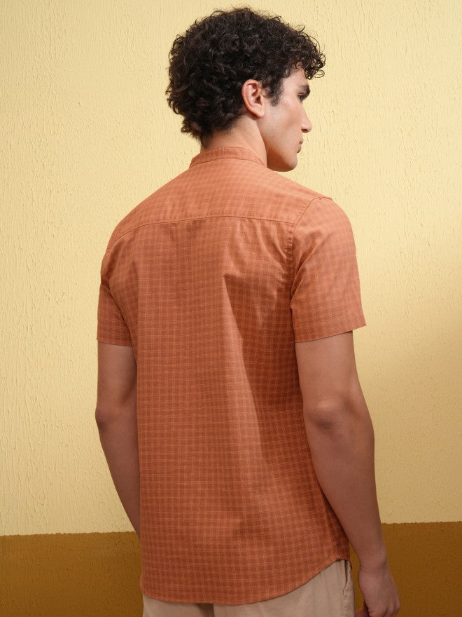 Highlander Men Rust Checked Regular Fit Casual Shirt - Rust - Image 3