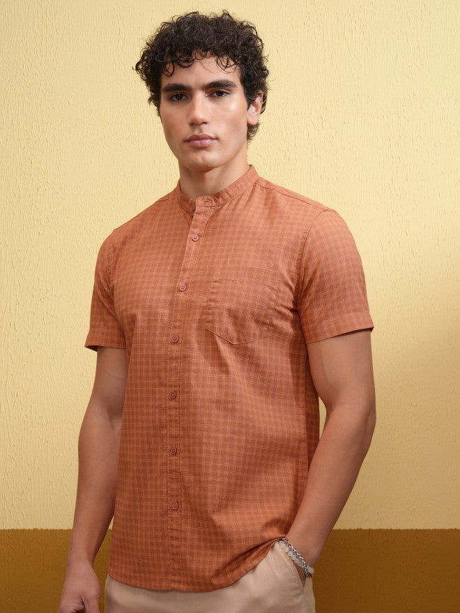 Highlander Men Rust Checked Regular Fit Casual Shirt - Rust - Image 4