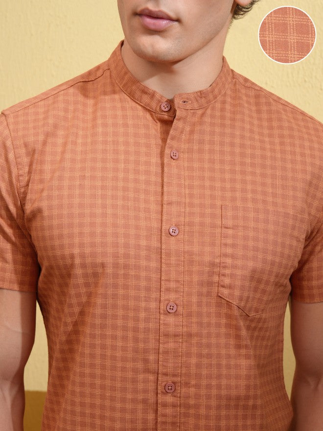 Highlander Men Rust Checked Regular Fit Casual Shirt - Rust - Image 5
