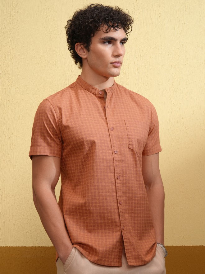Highlander Men Rust Checked Regular Fit Casual Shirt - Rust - Image 6