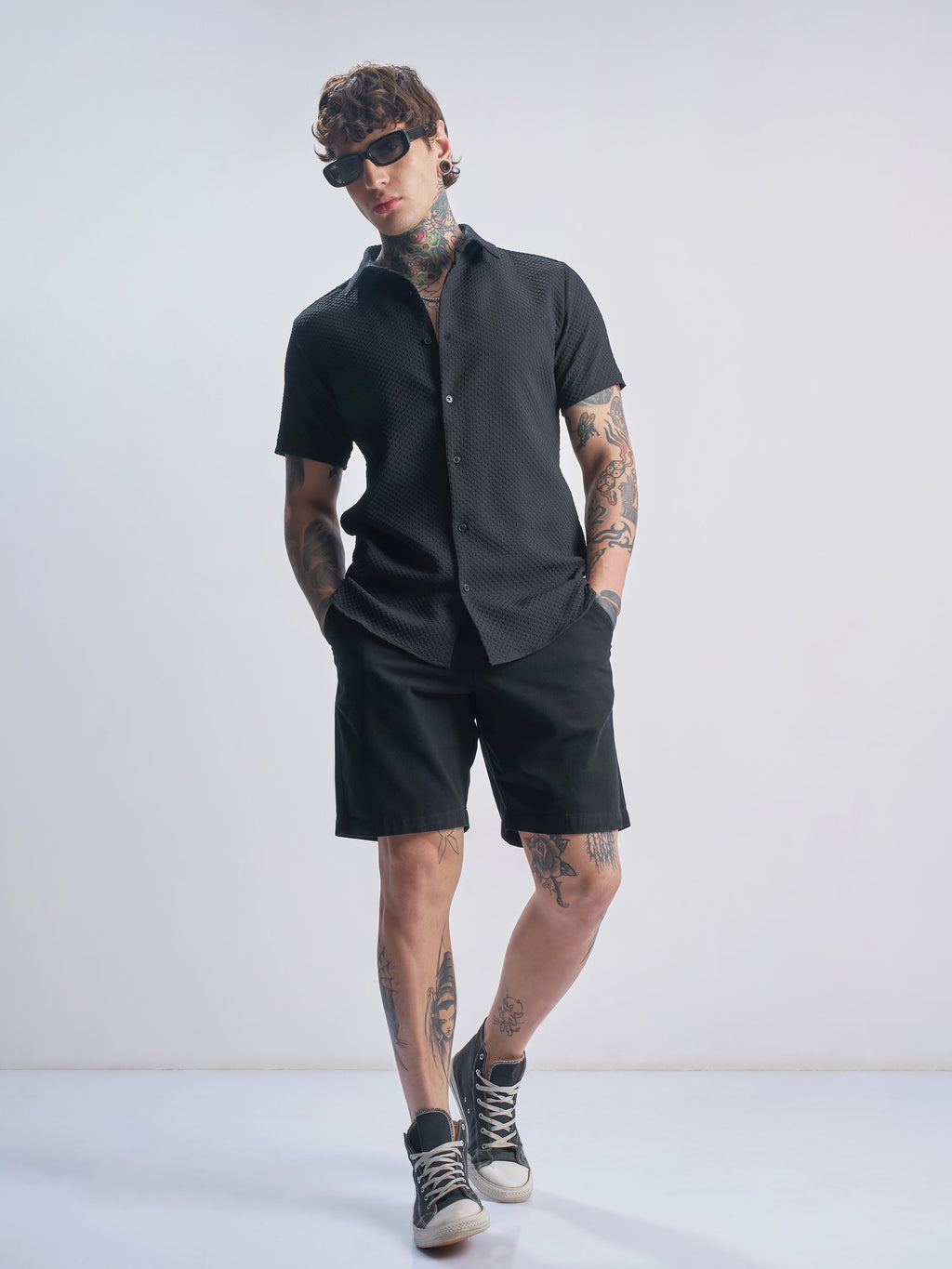 Highlander Men Black Self Design Regular Fit Casual Shirt - Black - Image 2