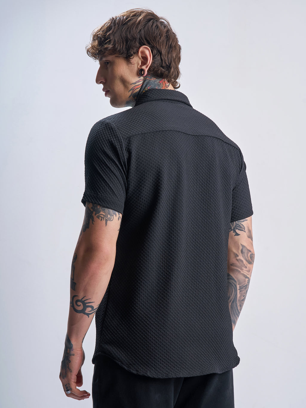 Highlander Men Black Self Design Regular Fit Casual Shirt - Black - Image 3