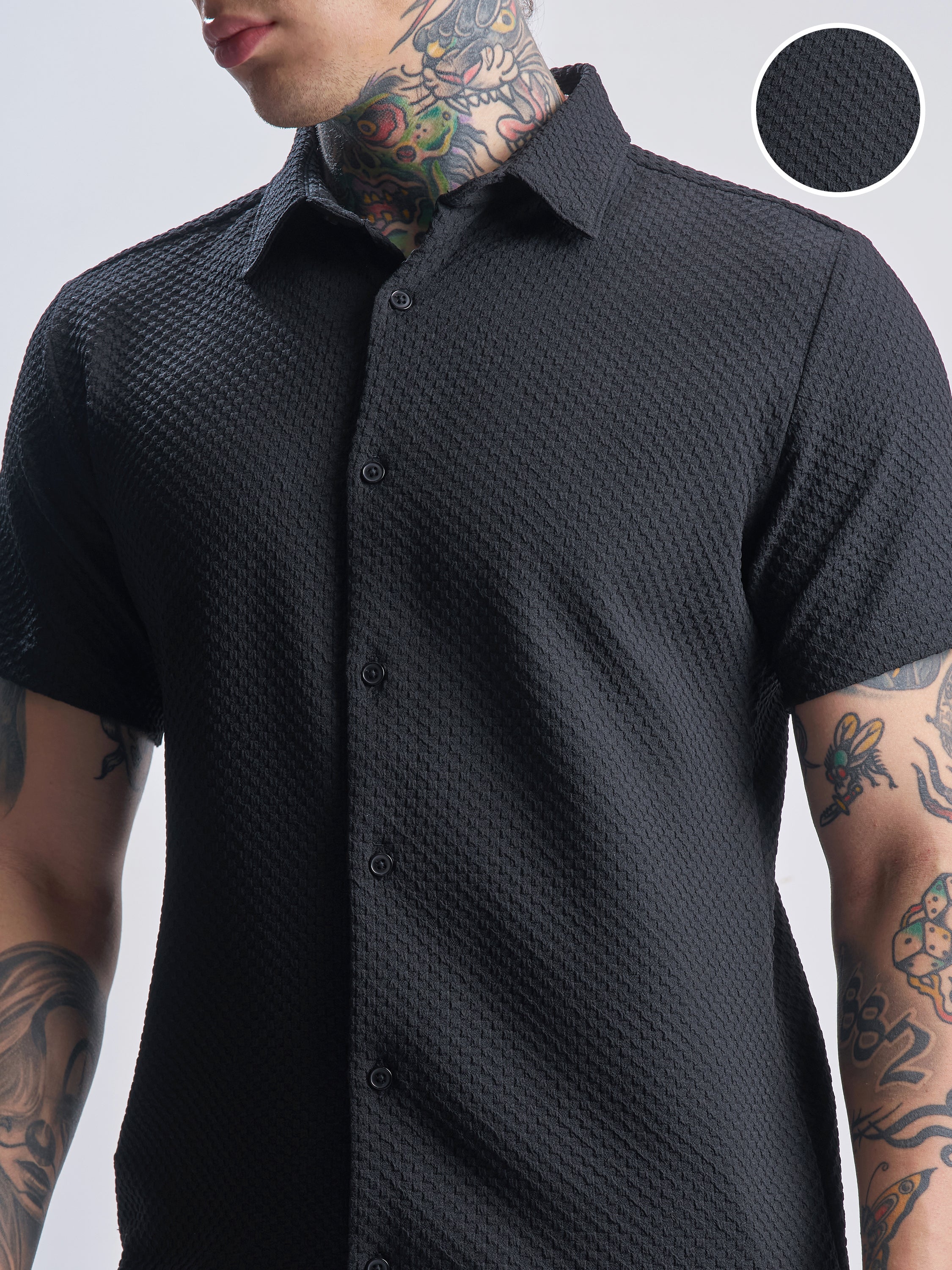 Highlander Men Black Self Design Regular Fit Casual Shirt - Black - Image 5