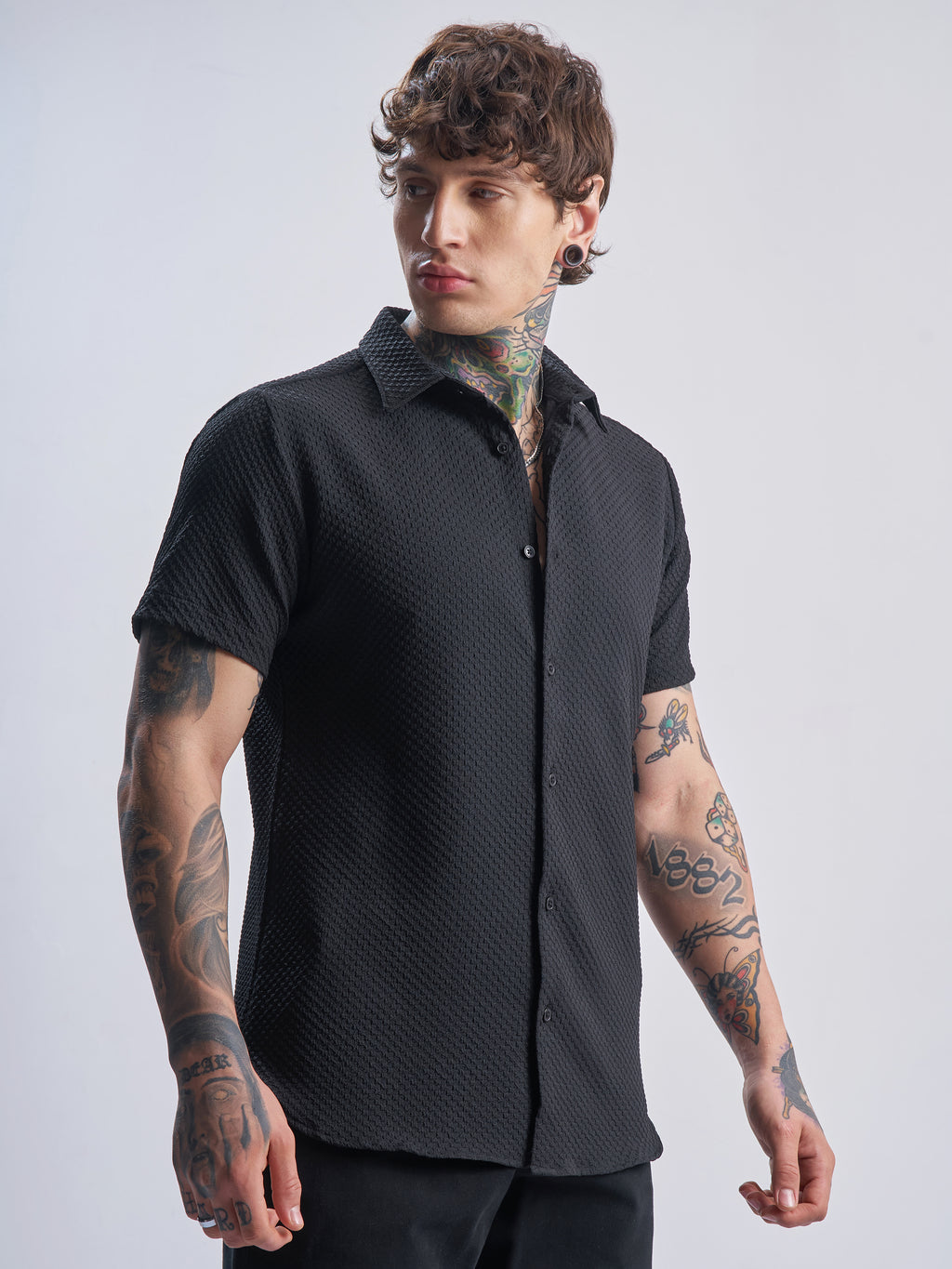 Highlander Men Black Self Design Regular Fit Casual Shirt - Black - Image 6