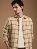 Highlander Men Beige Checked Regular Fit Casual Shirt - Beige - Image 1