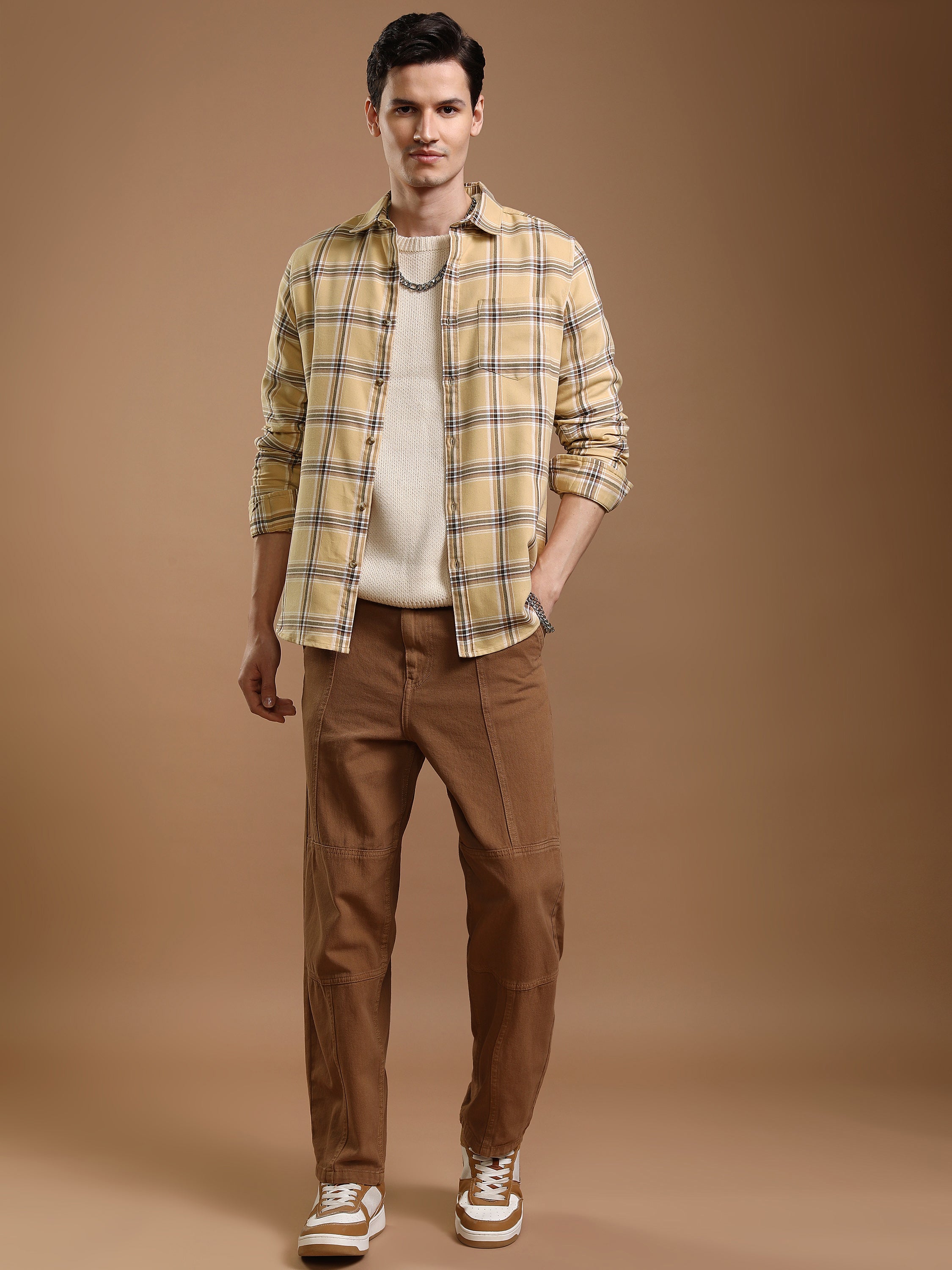 Highlander Men Beige Checked Regular Fit Casual Shirt - Beige - Image 2