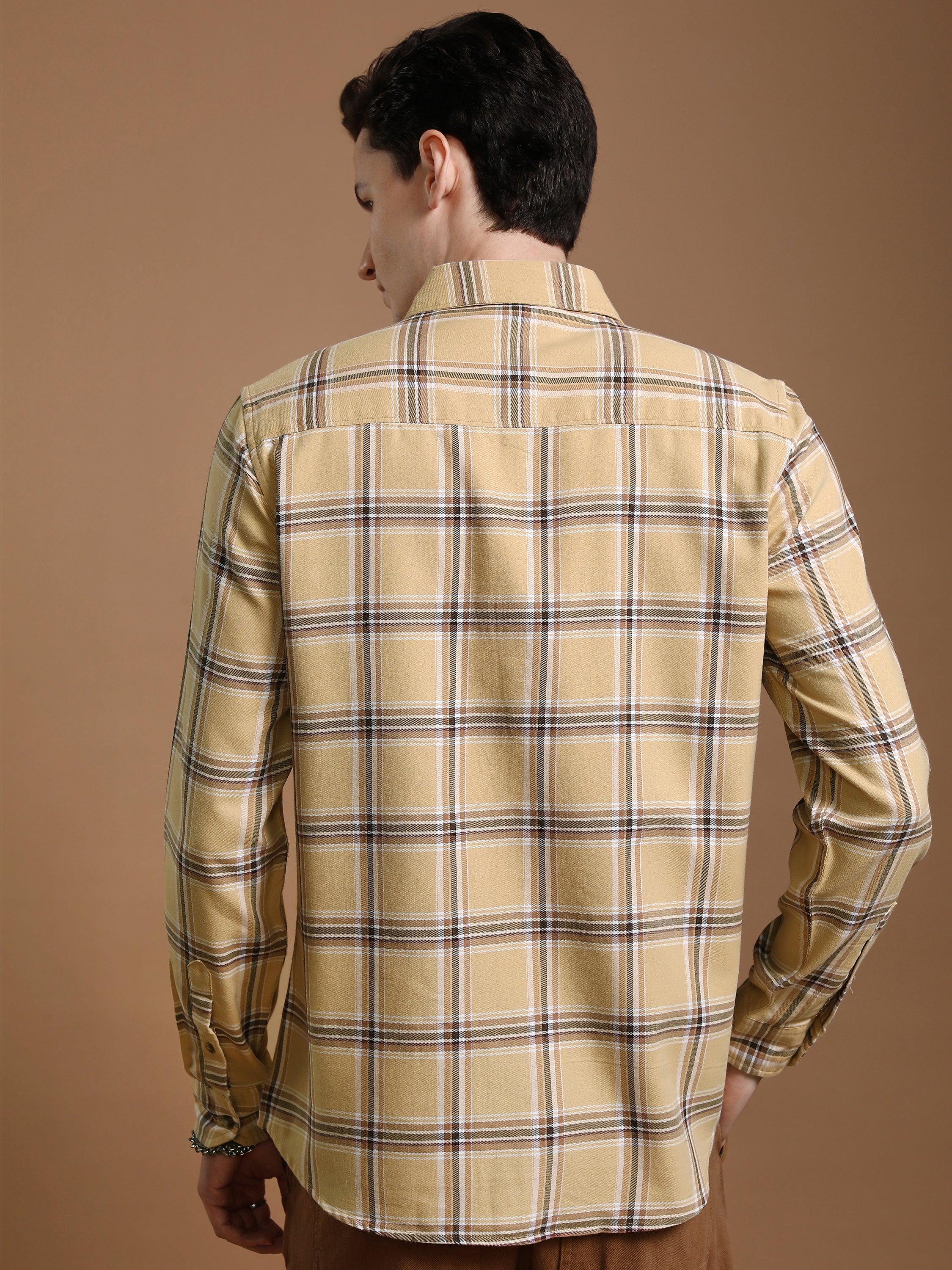 Highlander Men Beige Checked Regular Fit Casual Shirt - Beige - Image 3