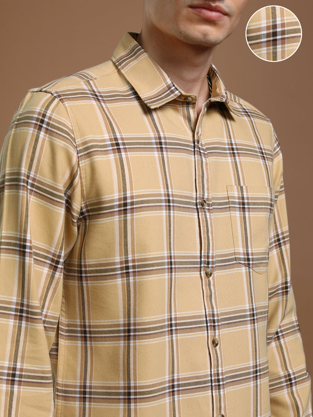 Highlander Men Beige Checked Regular Fit Casual Shirt - Beige - Image 5
