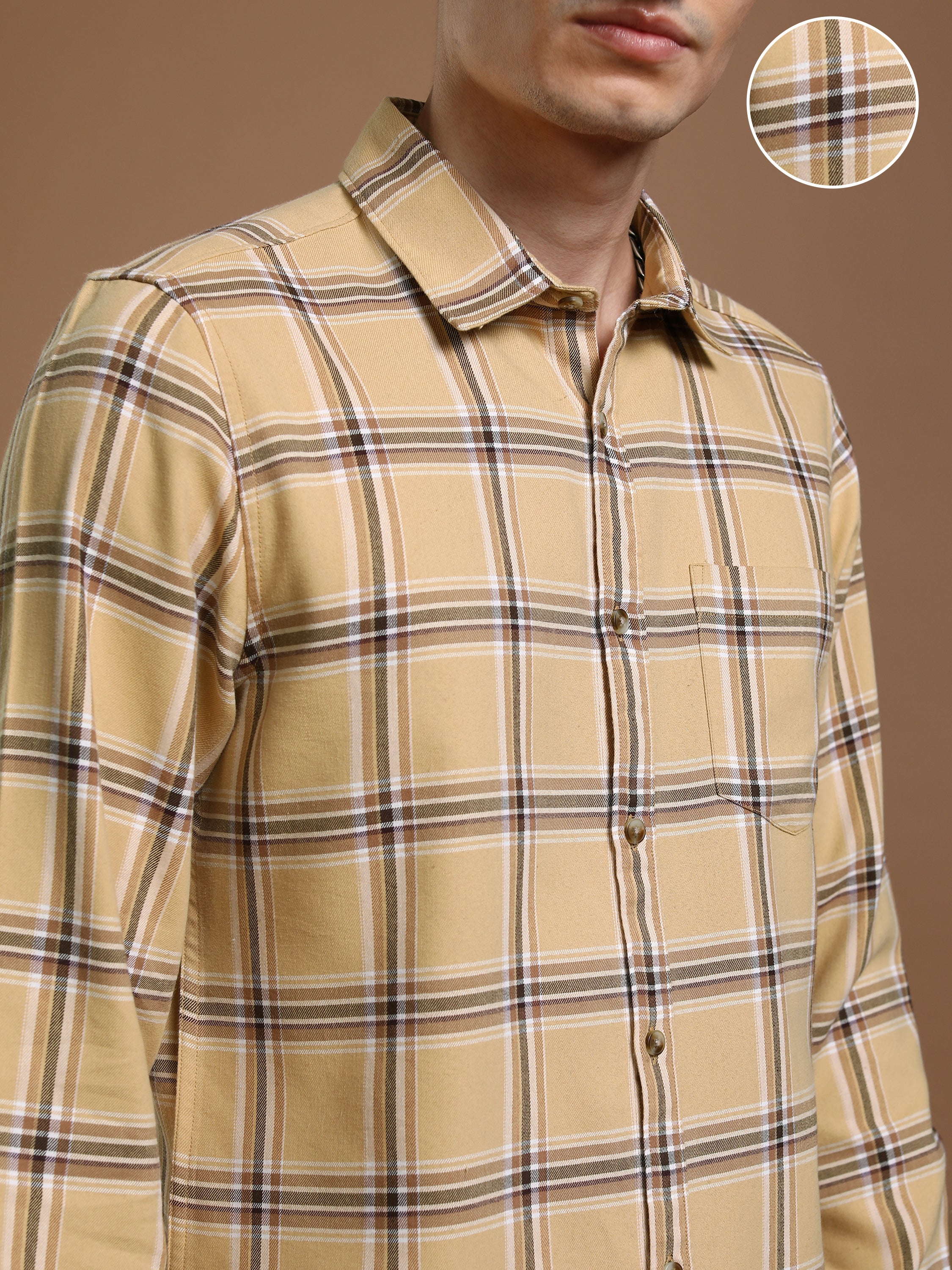 Highlander Men Beige Checked Regular Fit Casual Shirt - Beige - Image 5