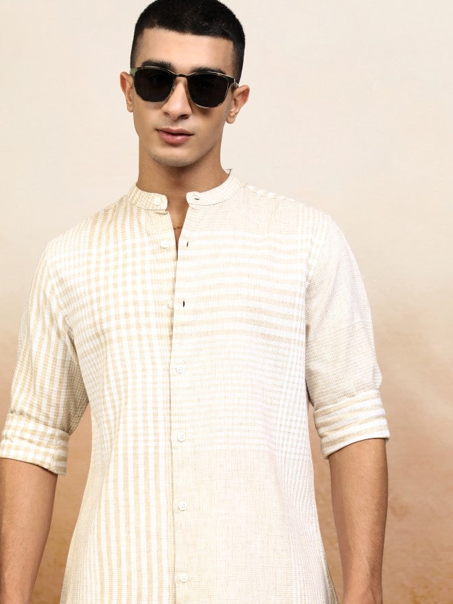Highlander Men Beige Checked Regular Fit Casual Shirt - Beige - Image 1