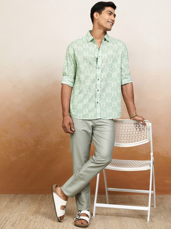 Highlander Men Green Printed Relaxed Fit Casual Shirt - Green - Image 2