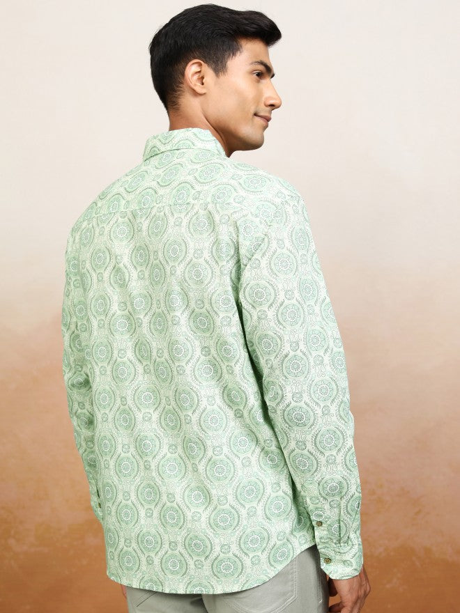 Highlander Men Green Printed Relaxed Fit Casual Shirt - Green - Image 3