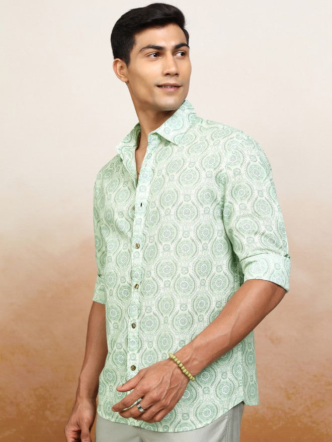 Highlander Men Green Printed Relaxed Fit Casual Shirt - Green - Image 4
