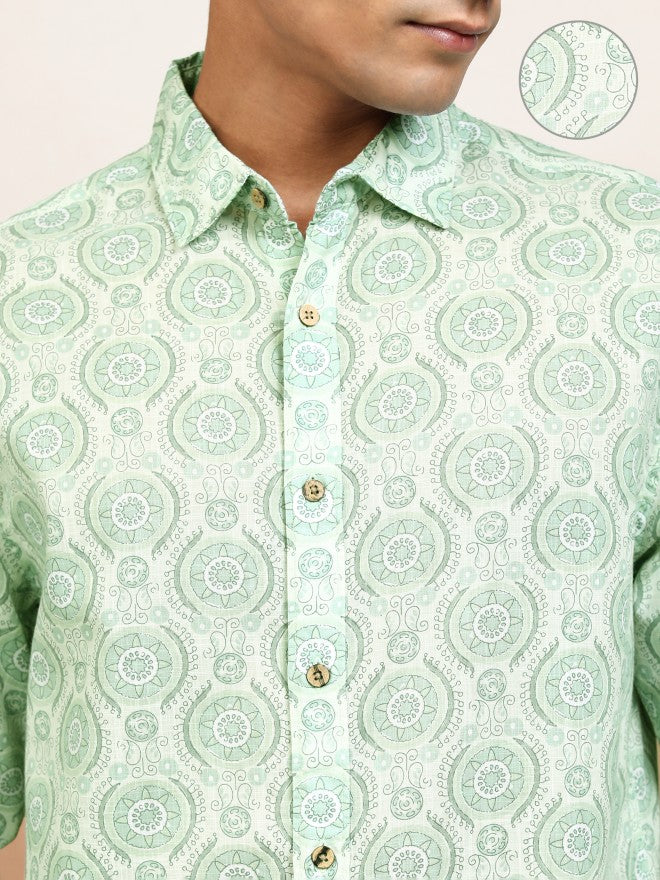 Highlander Men Green Printed Relaxed Fit Casual Shirt - Green - Image 5