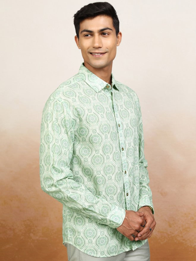 Highlander Men Green Printed Relaxed Fit Casual Shirt - Green - Image 6
