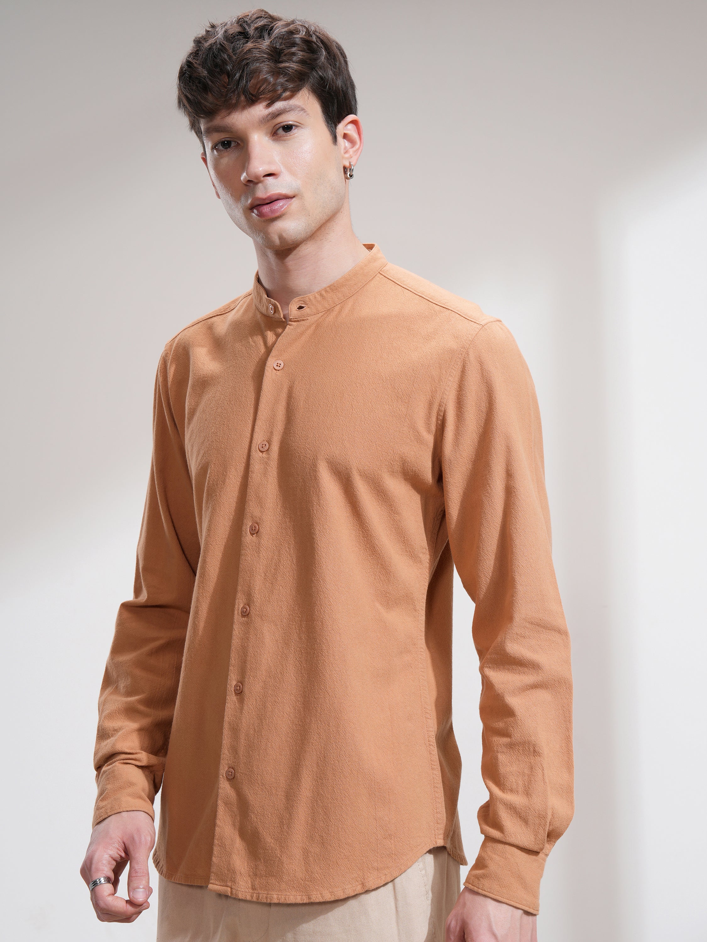 Highlander Men Orange Solid Regular Fit Casual Shirt - Orange - Image 4