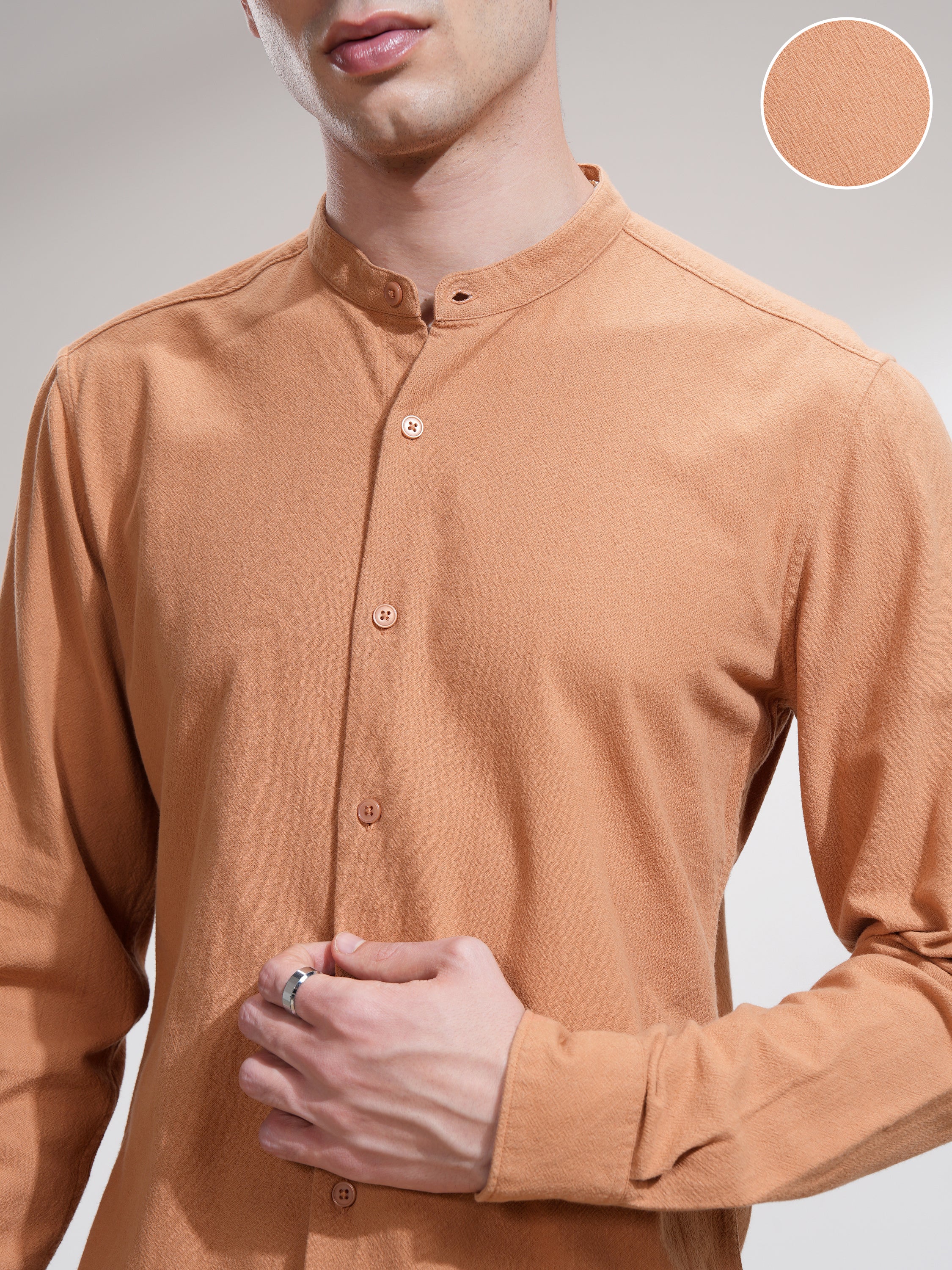 Highlander Men Orange Solid Regular Fit Casual Shirt - Orange - Image 5